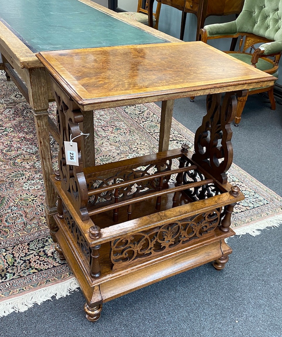 A Victorian and later walnut Canterbury whatnot, width 58cm, depth 37cm, height 80cm